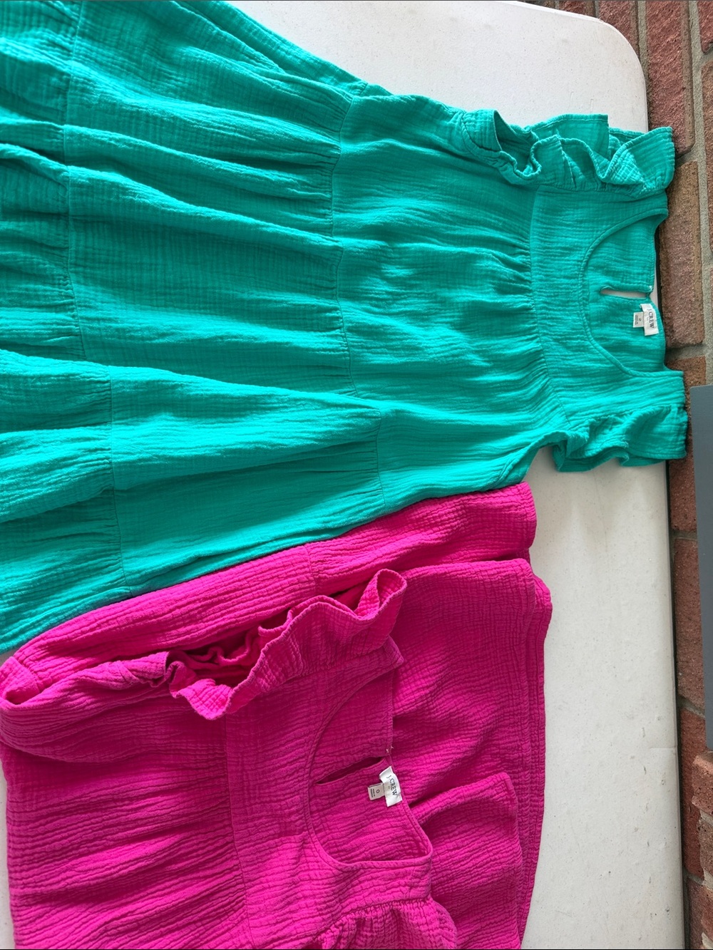 J. Crew Teal & Hot Pink Tiered Cotton Dresses- bundle